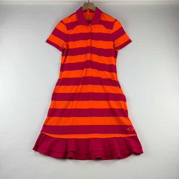 Oakley Women’s Medium Striped Polo Dress with Ruffle Hem - Picture 1 of 8